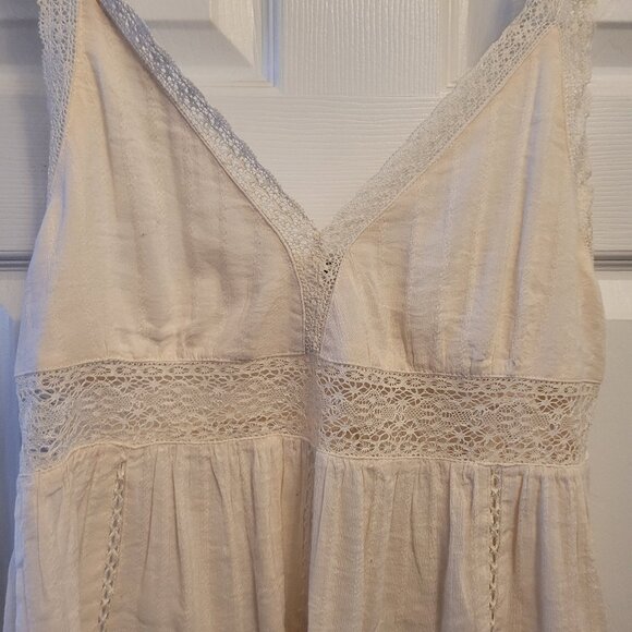 💎NWOT American Eagle Babydoll Tank Top Cream Cotton with Lace Trim - Picture 3 of 8